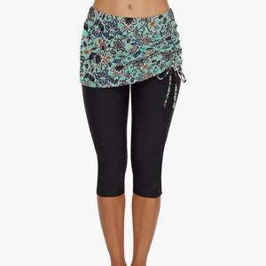Floral Black Swim Skirt Leggings